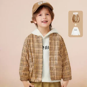 2 Piece Spring Autumn Boys Shirts Set Plaid Shirt and Hooded Tee Long sleeve Casual 100% Polyester Twill Kids Clothing