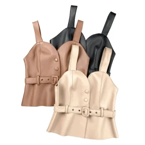 2130 Design Girls Short Genuine Leather Sheepskin Ladies Sleeveless Custom Fit Waistcoat with Belt
