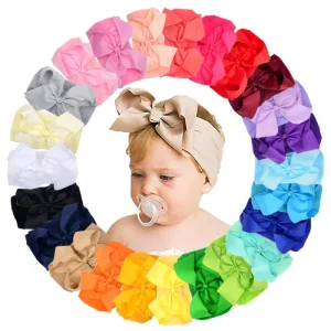 24 Colors Baby Nylon Headbands Hairbands Turban Head Wrap Headband Hair Bow Elastics Handmade Hair Accessories for Baby Girls