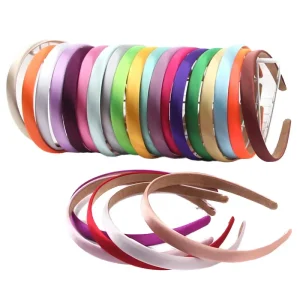 25 Colors 1.5cm Satin Covered Plastic Headbands DIY Hair Hoops Plain Base Fabric Hairbands Hair Accessories for Kids Girls Women