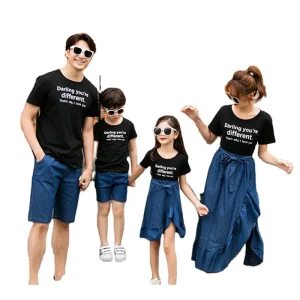 2PCS Set Cute Baby Girls Clothes Toddler Kids Denim Tops Skirt Outfits Parent child Mom and Girl Clothing Sets Family Dress