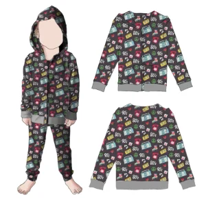 2pcs Breathable Milk Protein Fiber Printed Boy Long Sleeve Jacket Hidden Pockets Hoodies Set With Pants
