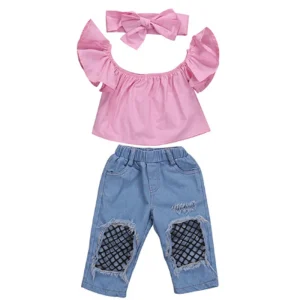 2pcs Children’s Solid Color T shirt Suit Long Sleeve Shorts Kids Clothing Baby Girls