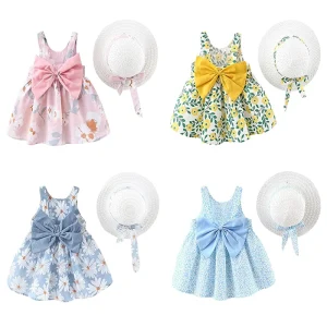 2pcs Fashion Style Kids’ Baby Girls’ Summer Pullover Closure Party Dress 100% Cotton Infants’ Clothes Sets