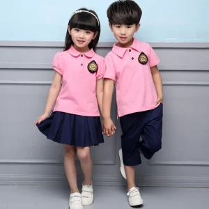 2pcs Set Cotton Polo Dress T Shirts Shorts Pants Primary Kindergarten School Uniforms Navy Boys and Girls Kids Blank