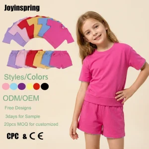 2pcs set Children’s Boutique Outfits Soft Solid Trendy All Seasons 0 12 Years Short Sleeve OEM ODM Customize Girl Clothes