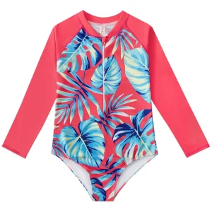3-12 Years UPF 50+ Kids Girls One-Piece Long Sleeve Zipper Swimsuit