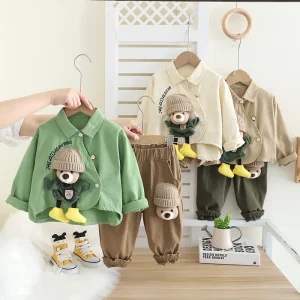 3 Design Mixed No MOQ Children’s Clothing Boy Bear Shirt 0 5 Years Old 3D Embroidered Kid Clothes