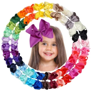 30 Colors Assorted 6 Inch Big Colorful Ribbon Hair Bows Clips Hair Accessories for Baby Girls Toddlers Kids Daily Decoration