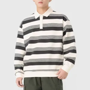 300G China Factory High Quality Mens Wide Striped t Shirt Boy Men Plus Size Long Sleeve Drop Shoulder Polo Oversized Tshirt