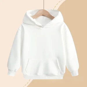 320g Kids Solid Color Hoodie Autumn Winter Boys Girls Fleece Lined Long Sleeve Base Layer Cotton Sweatshirt Custom