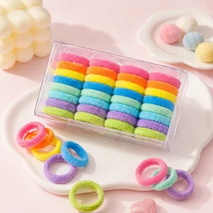32pcs Box Sweet Children Fabric Hair Ties Colorful Kids Hair Bands Soft Seamless Baby Girls Ponytail Holders Hair Accessories