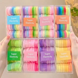32pcs set Cute Rainbow Color Nylon Hair Ties Super Elastic Rubber Bands for Women and Kids Sweet Style