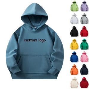 350Gsm Cotton Youth Solid Classic Boys Girls Hooded Sweatshirt Full Zip Hoodie Linked Fleece Outdoor Class Uniform