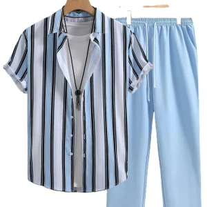 3D Print Short Sleeve Man Shirts And Long Pants Suit For Fashion Boy Street Beach Shirts Set