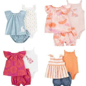 3PCS Summer Baby Girl Outfit Set Printed Short Sleeved Romper 0 to 2 Years Cotton
