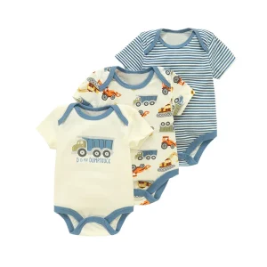 3pcs Set Baby Jumpsuit Clothes Sets Printed Short Sleeve Baby Boy Girl Bodysuit Infant Clothing Suit