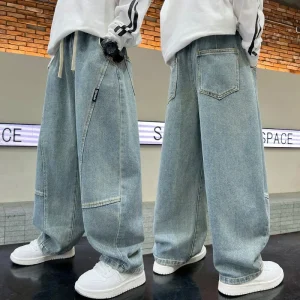 4 15Years Boy’s Clothing Loose Straight Leg Baggy Jeans for Teenage Boys Casual Kids Denim Pants