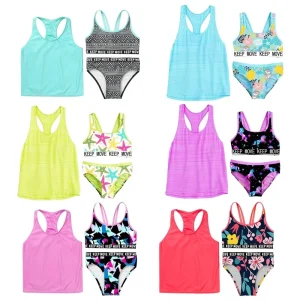 4-16 Years 3pcs Kids Girls Swimming Suit Tops With Vest Tops and Briefs Set Beach Bikini Swimsuits Swimwear Bathing Suits for Vacation