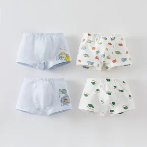 4-Pack Boys’ Underwear Cotton Spandex Blend Boxer Briefs Seamless Cartoon Print Underwear Breathable Soft Skin Friendly Boys