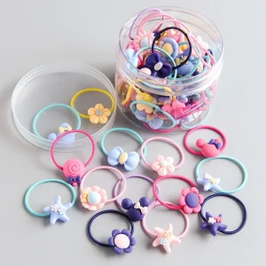40pcs bag Hair Tie Set with Balls for Children Kids Elastic Hair Ties Cute Mini Hair Band Accessories for Women
