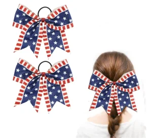 4th of July Glitter Cheer Bows for Kids Girls USA Flag Red Blue Hair Ties Cheerleader Uniform Accessories