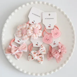 5 Pairs Sweet Baby Girls Hair Ties Multi color Elastic Rubber Band Flower Small Ball Scrunchies Kids Bow Hair Accessories