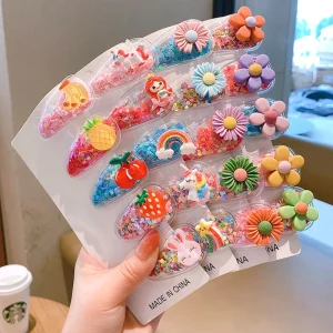 5-Piece Quicksand BB Clip Set Cute Cartoon Summer Fruit Hairpin for Children Resin Material for Parties