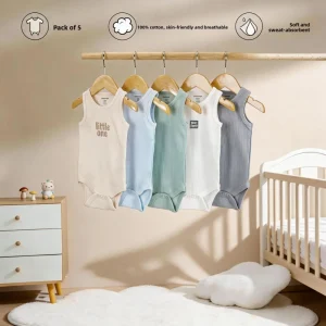5 piece Cotton Romper Set Babies Class Certified Breathable Soft Knit Sleeveless Bodysuit Triangle Climb Summer One piece