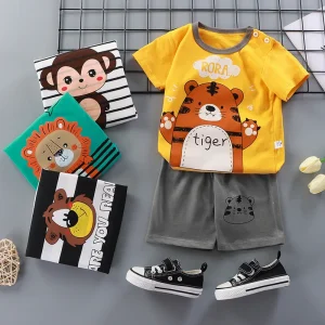 50pcs 100% Cotton Summer Children’s Short sleeved Suit Thin Adjustable T shirt Boy’s Clothing