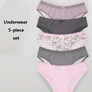 5pcs pack Women’s Printed Comfortable Cotton Underwear for Young Girls Lace Cute Multiple Styles of Underwear Women