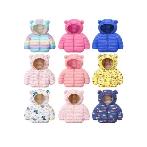 60 Design Mixed Children Cotton-padded Jacket Boys Girls Thin Hooded Warm Ears Baby Down Jacket Clothing