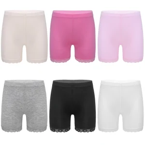 6Pcs Kids Girls Casual Clothing Elastic Waistband Simple Solid Color Lace Ruffle Hem Shorts