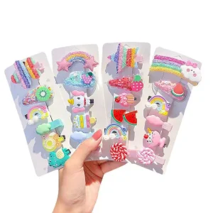 6Pcs Per Card BB Clip Set Cartoon Rainbow Unicorn Hair Clip Set Quicksand Children Headband Kids Accessories