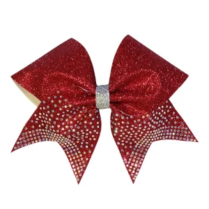7inch Polyester Rhinestone Cheer Hair Bows for Girls Kids Party Accessory with Hairband
