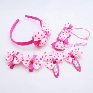 7pcs Set Cute Kids Hairbands Baby Girls Hair Bow Clips Pink Flower Bowknot Teens Hair Ties Headwear Hair Accessories