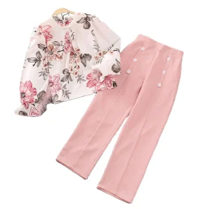 8-14 Year Girls Children’s Autumn Clothing Sets New Kids Clothing Printing Long Sleeve Top Suits