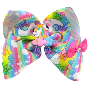 8” Grosgrain Rainbow Hair Bow Clips with Sunglasses for Girls Kids Back to School Accessories