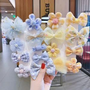 8 Pcs Set No Slip Hair Clip Lace Bow Flower Butterfly Hair Bows Clips Hairgrips Hairpin for Girls Kids Hair Accessories