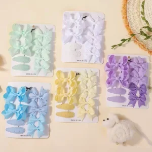 8PCS Girl Hair Clip Set Bow Ties Different Type Solid Colors Fashion Kids Cute Hairpins Gift Hair Accessory