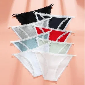 95% Cotton Nonwoven Low 9 Color French Lace Trim Breathable Cute Seamless Solid Everyday Underwear for Teen Girls OEKO tex