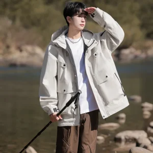 ANSZKTN New Casual Stand Collar Hooded Jackets for Boys Junior High School Seniors Youth Spring Autumn Jacket
