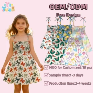 Accept Customization Smocked Summer Dress for Kids Girls 2 to 14 Years Old Boutique Elegant Girl’s Party Dress OEM ODM