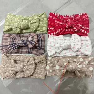Accept Customize Pattern Baby Girls Accessories Soft Elasticity Cotton Bow Kids Hairband Headband