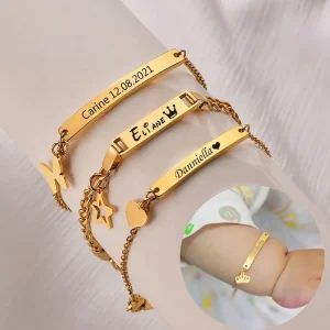 Adjustable Stainless Steel Bar Pull Chain Bracelet for Kids Custom Engraved Name Baby Gift
