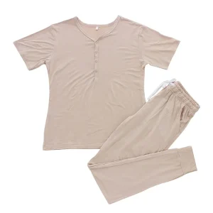 Adult Sleepwear Girls and Women Pajamas Set With Short Sleeve Tops & Long Pants 2 Pieces Clothing Set
