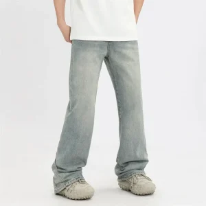 American High Street Inspired Boys Straight Leg Distressed Jeans Solid Color Basic Casual Wide Leg Long Pants Denim Washed