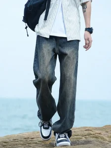 American Style Jeans for Boys in Spring Autumn and Summer Trendy High Street Washed Straight Leg Loose Casual Long Pants