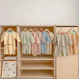 Angou Children Sleepwear Cotton Winter 2 Piece Set Clothes Nightwear Girls Boys Baby Pajamas Kids New Design Homefit Textile