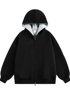 Anime Zip-Up Hoodie for Teen Boys 9-16 Years Sherpa Fleece Casual Black Spring Eco-Friendly